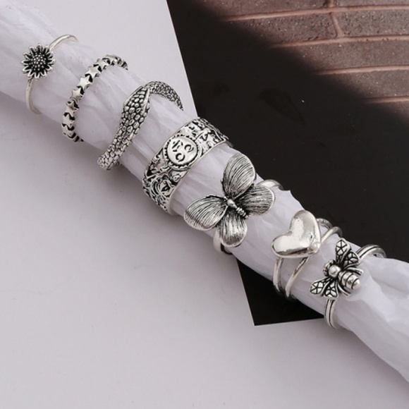 **EMBER* 7-Pc Silver x Butterfly Fashion Ring Set - Picture 2 of 4